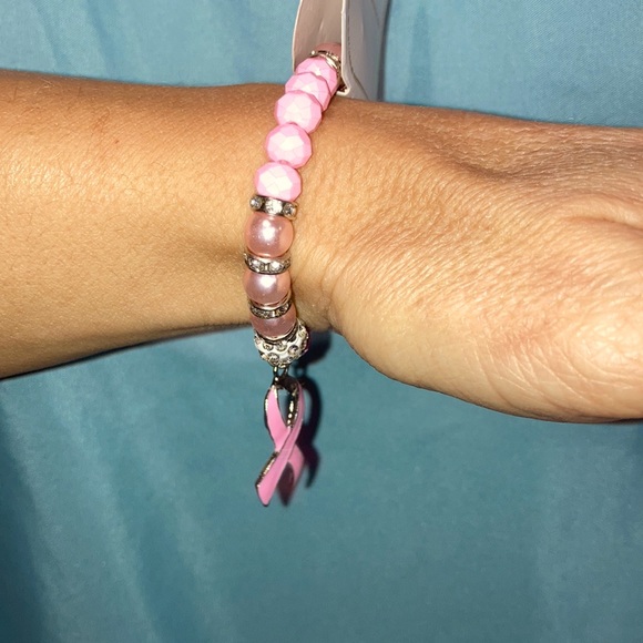 Breast Cancer Awareness Gemstone Silver Bracelet - Picture 7 of 8